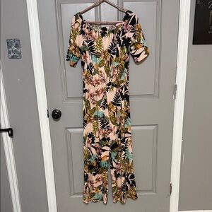 Tacera Pink Tropical Floral Off-Shoulder Wide-Leg Jumpsuit